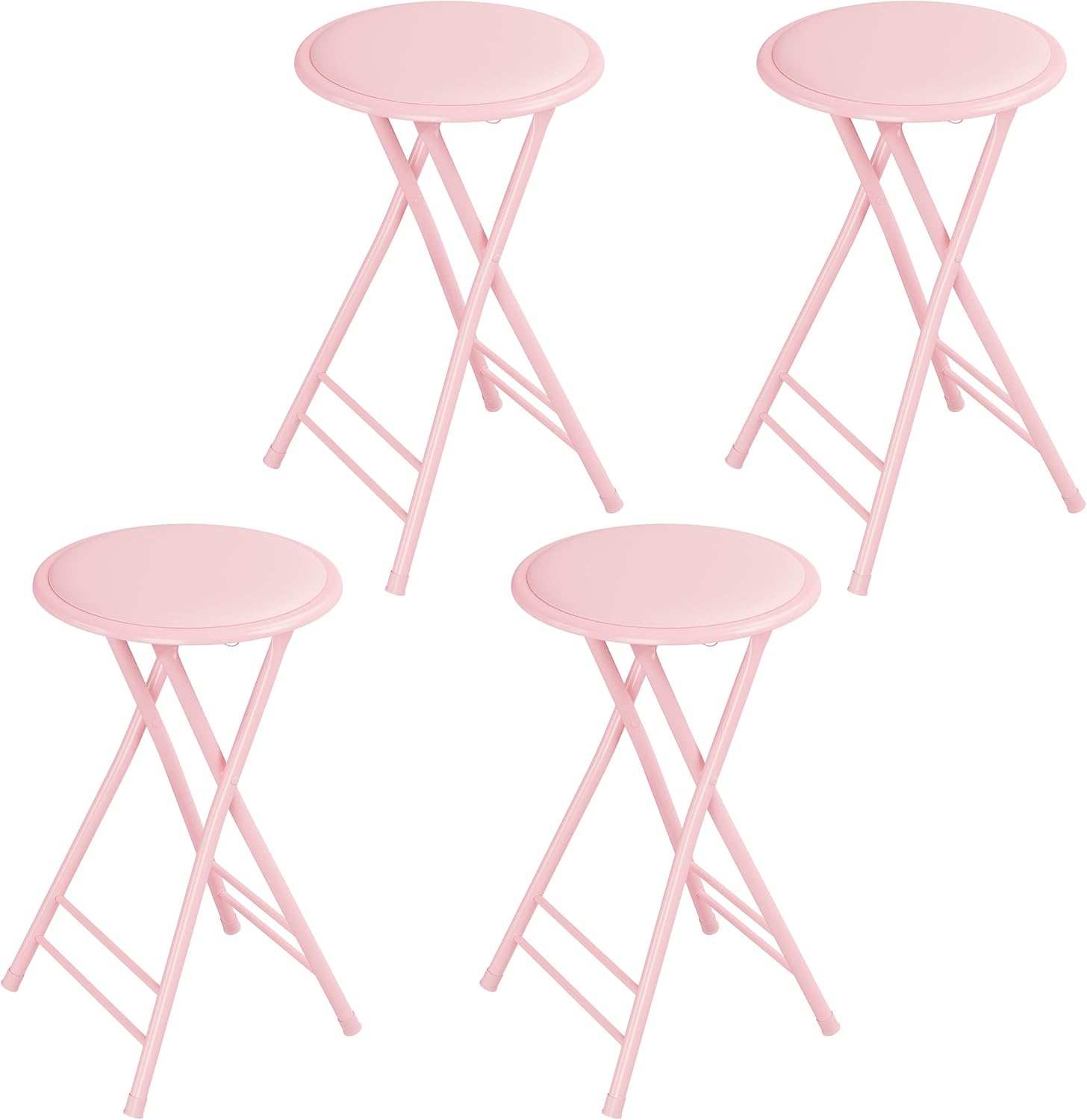 Set of 4 Pink 24-Inch Folding Bar Stools for Kitchen Use