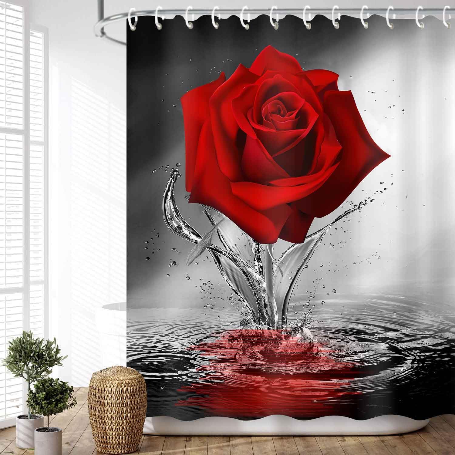Romantic Red Rose Reflection Shower Curtain