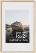 16x24 Picture Frame with Real Glass and Natural Oak - Matted to 12x16