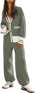 Womens 2 Piece Waffle Knit Loungewear Set - Cozy Cardigan & Baggy