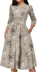 Simple Flavor Women's Floral Vintage Midi Dress - Elegant (Style S7TC)