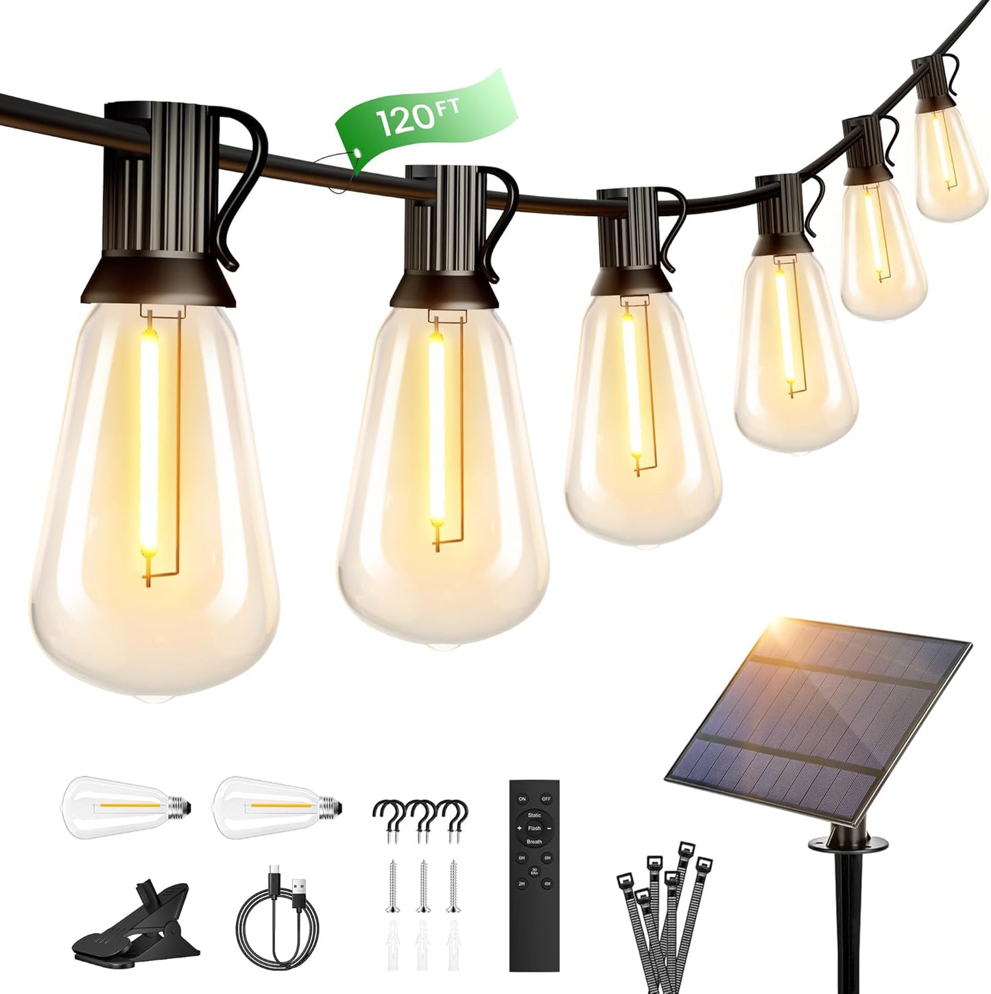 OHLUX 120FT Solar String Lights with Remote for Outdoor Use