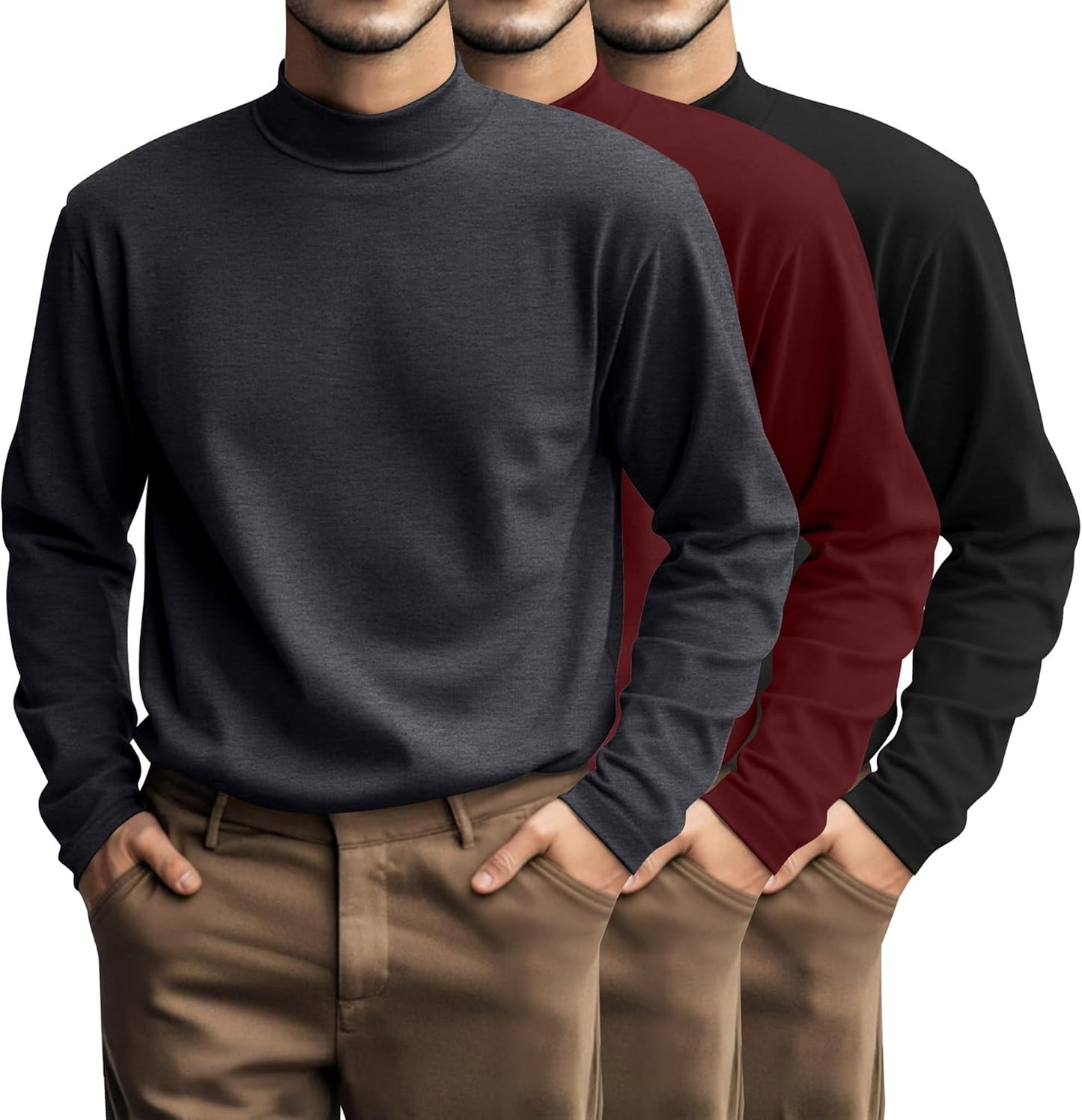 Plus Size Men's Mock Turtleneck Shirt 3 Pcs Casual Wear