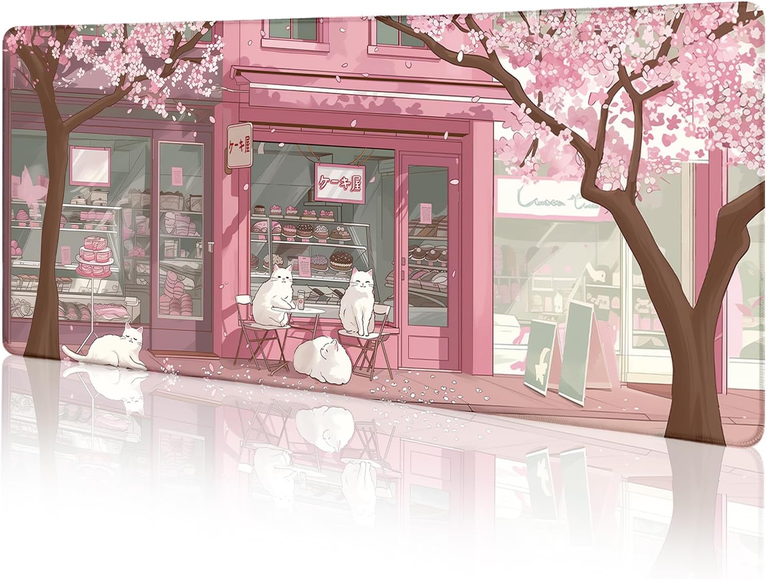 Pink Cherry Blossom Desk Mat - Non-Slip, Large Size, Cute Design