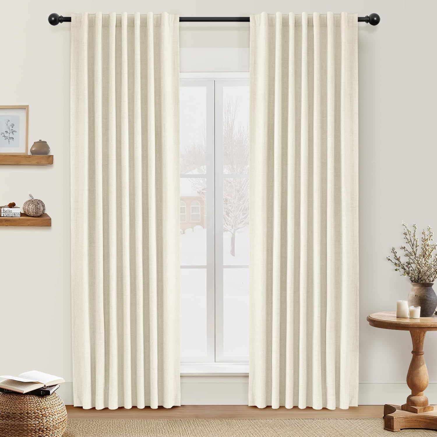 INOVADAY 100% Blackout Curtains for Bedroom - Light Cream 84in