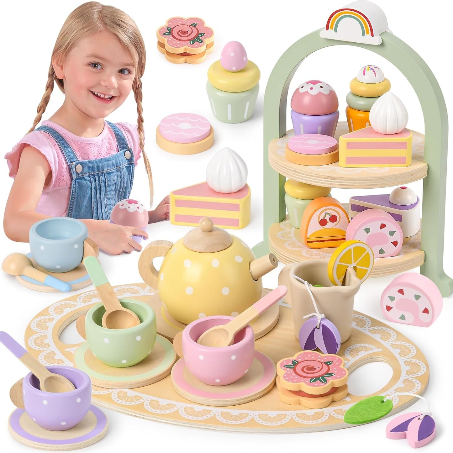 Lonico Wooden Tea Party Set for Imaginative Little Girls