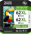 62XL Ink Cartridges Black High Yield Replacement for HP 62 - Value