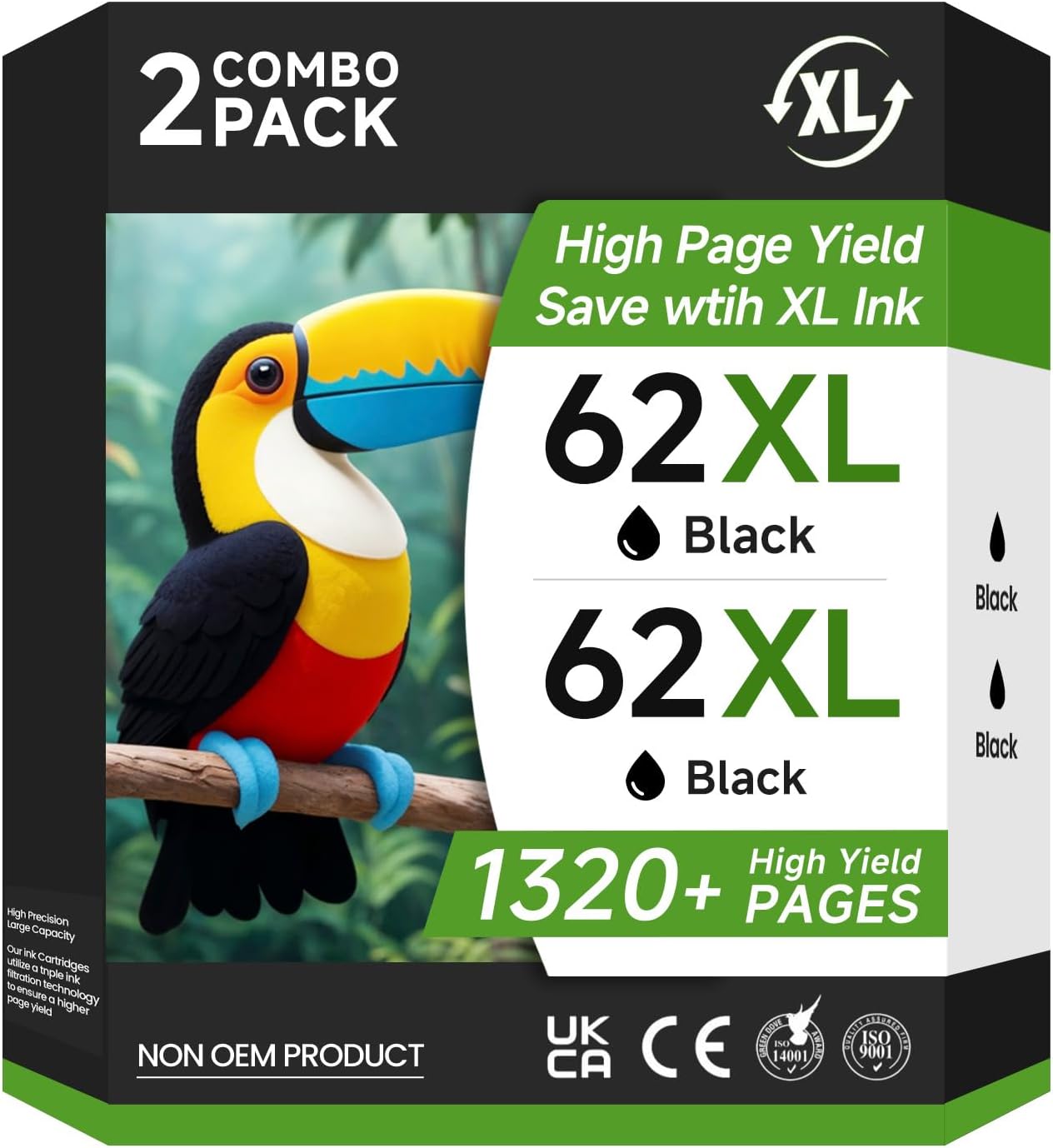 High Yield 62XL Ink Cartridges for HP Envy and OfficeJet Printers