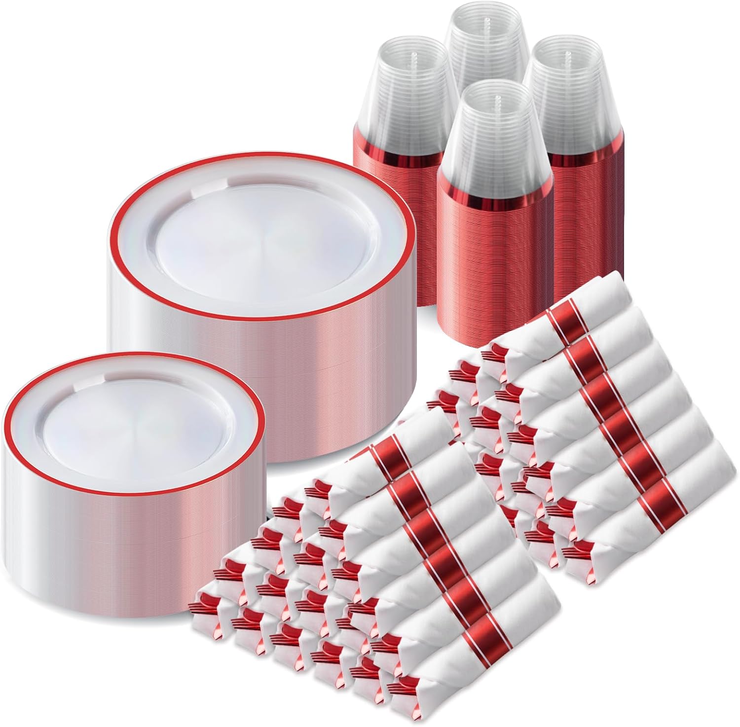 Goodluck 700 Piece Red Plastic Dinnerware Set for Parties