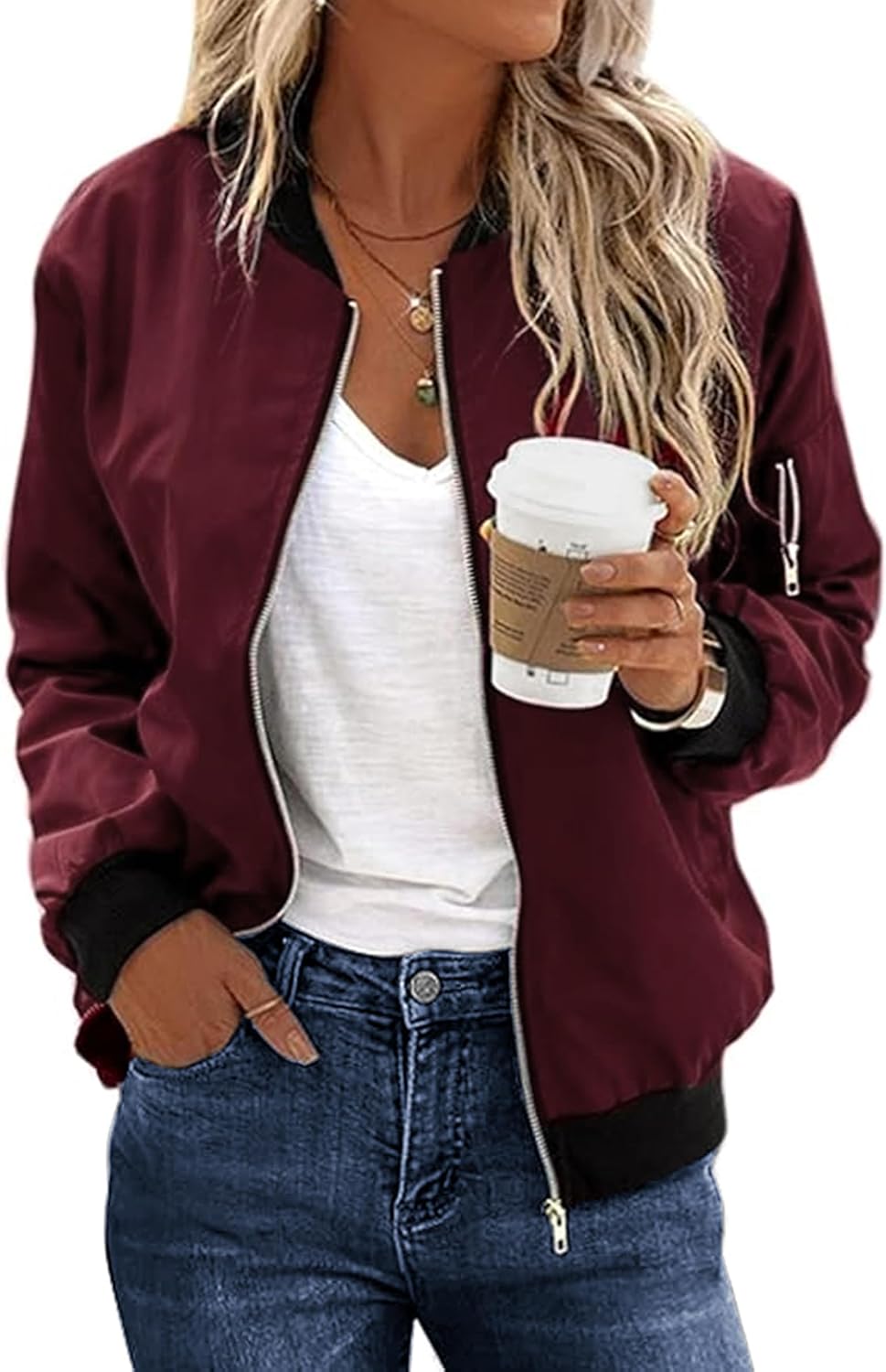 Stylish Floral Zip Up Bomber Jacket for Women by ECOWISH