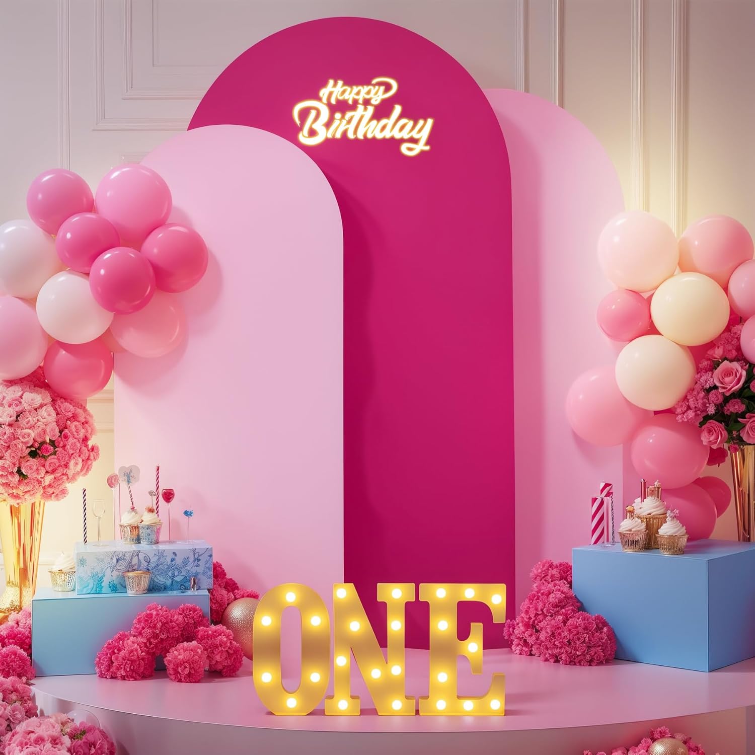 Pink Arch Backdrop Cover Set of 3 for Events and Celebrations