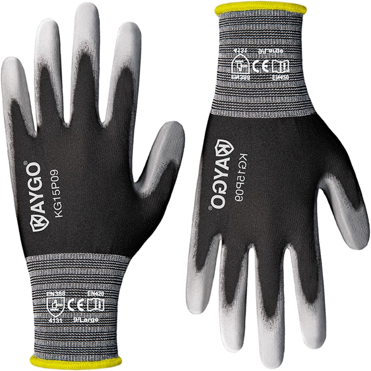 KAYGO Work Gloves PU Coated for Light Duty Tasks and Safety