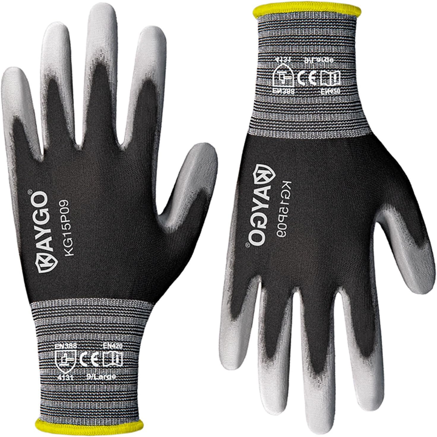 KAYGO Work Gloves PU Coated for Light Duty Tasks and Safety