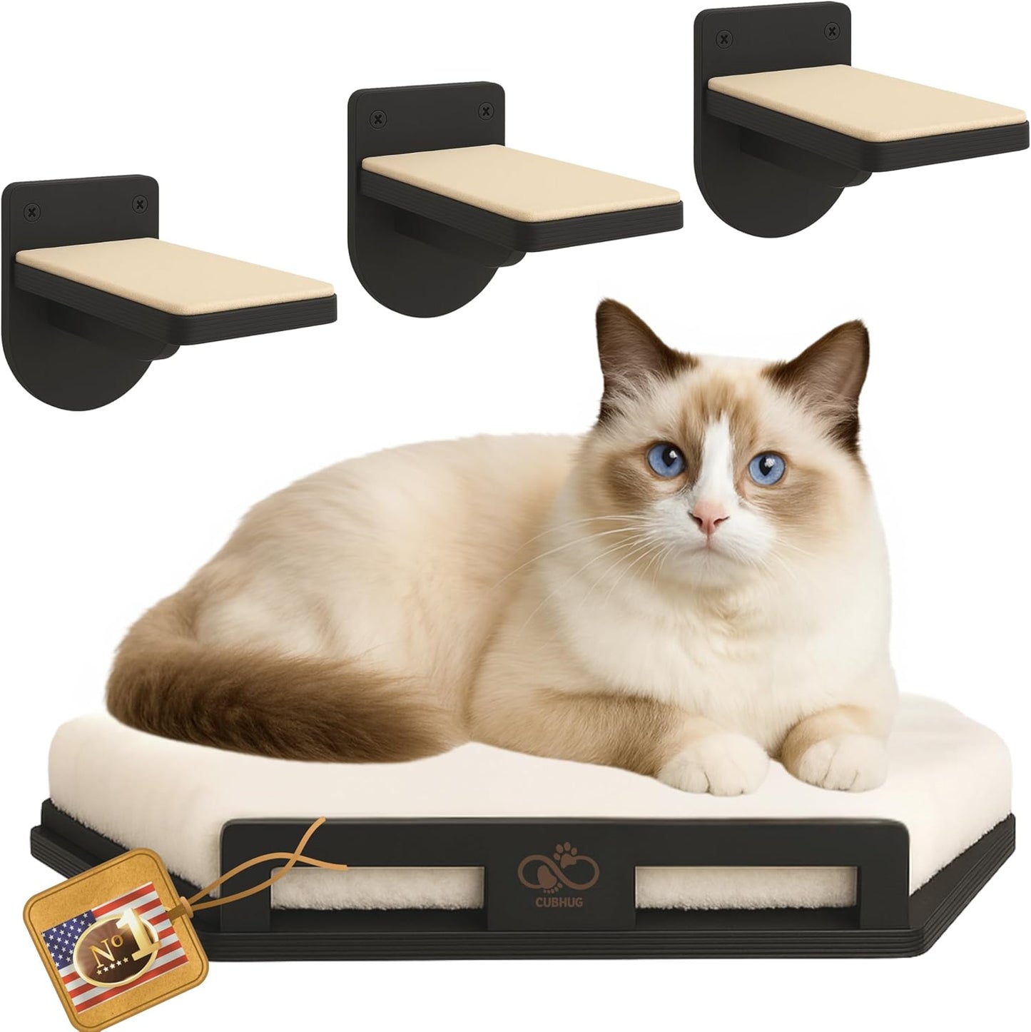 Cat Wall Shelves for Large Cats with Solid Wood Corner Bed