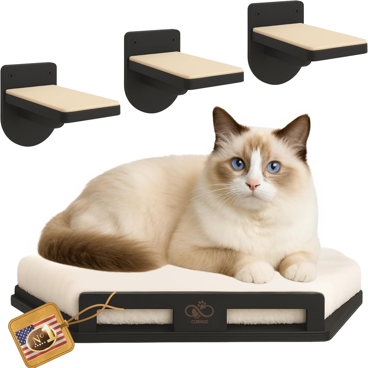 Cat Wall Shelves for Large Cats with Solid Wood Corner Bed