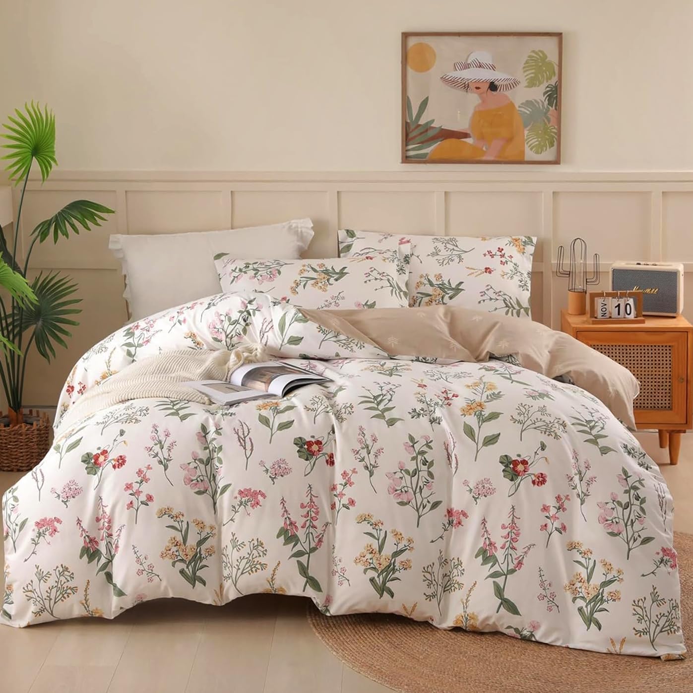 OAITE Twin Size Duvet Cover Set - 100% Cotton Floral Design