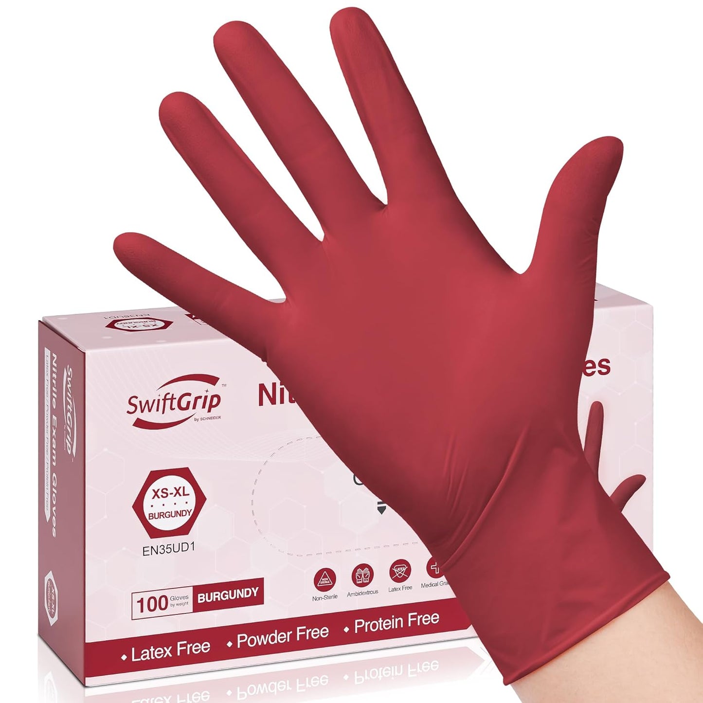 Burgundy Nitrile Exam Gloves: Latex-Free, Powder-Free, Food Safe