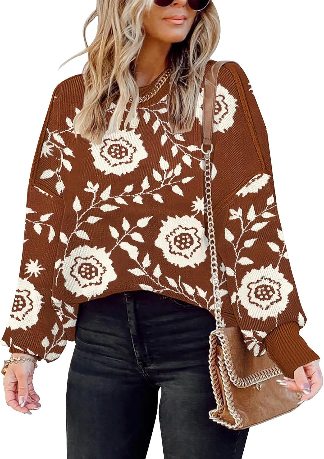 Womens Oversized Pullover Sweater with Batwing Sleeves