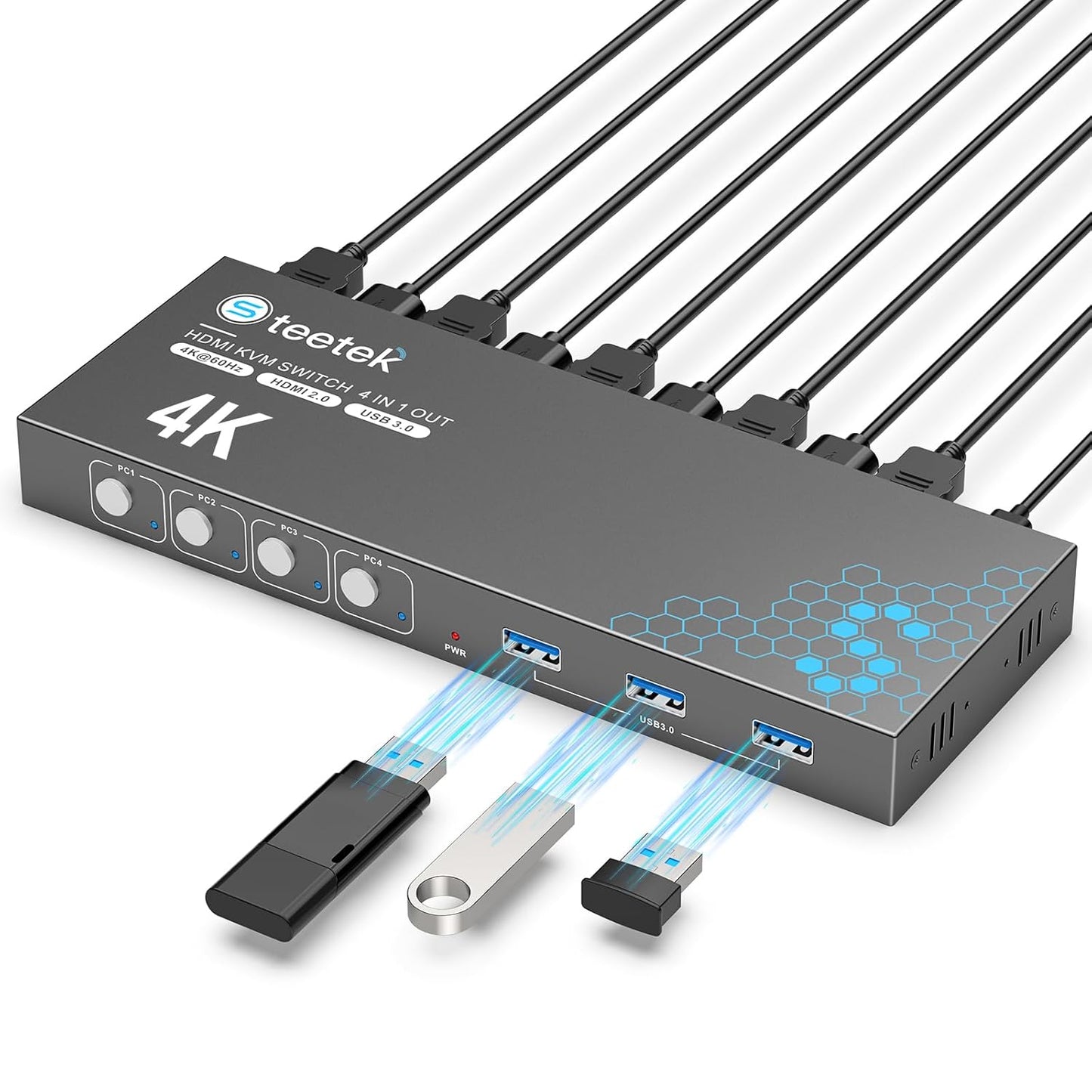 USB 3.0 HDMI KVM Switch for 4 Computers with 4K Support