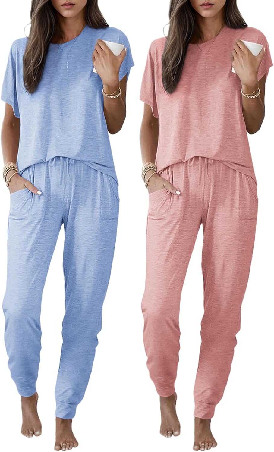Ekouaer Pajama Sets for Women with Jogger Pants and Pockets