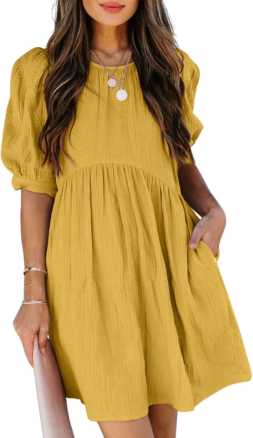 Dokotoo Womens Summer Puff Sleeve Babydoll Mini Dress Review