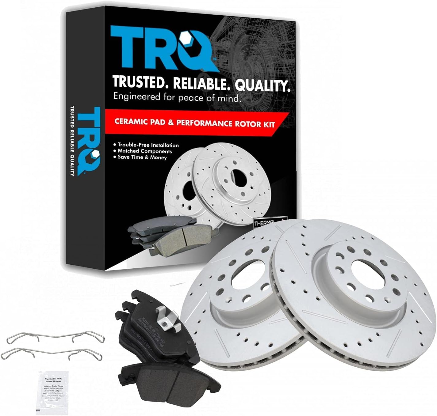 TRQ Performance Brake Rotor Kit with Semi-Metallic Pads for Cars