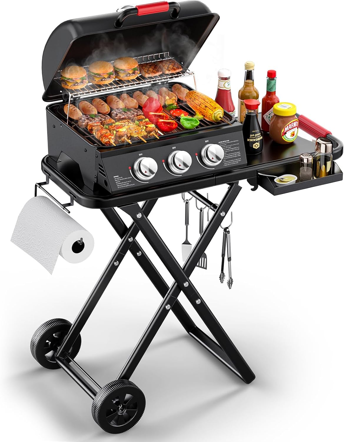 3-Burner Portable Gas Grill with Quick-Fold Design for BBQ