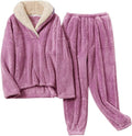 Women's Fluffy Loungewear Sleepwear Set - Cozy Sherpa Pullover & Pants