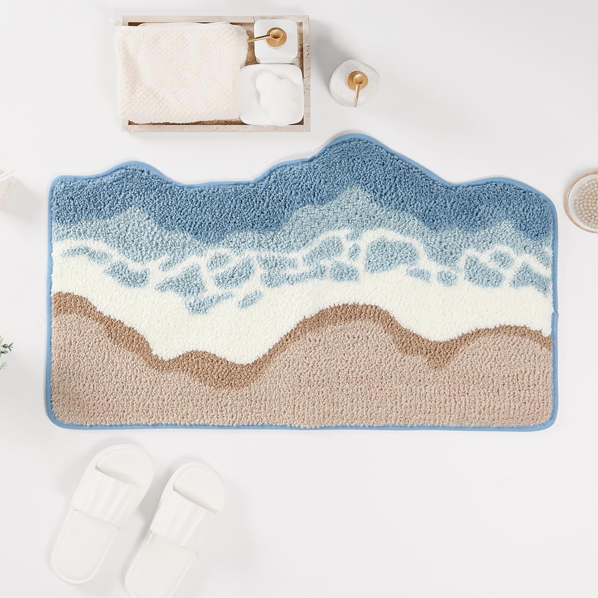 Loismood Sandy Shore Bath Mat - Super Absorbent & Non-Slip (47x20)
