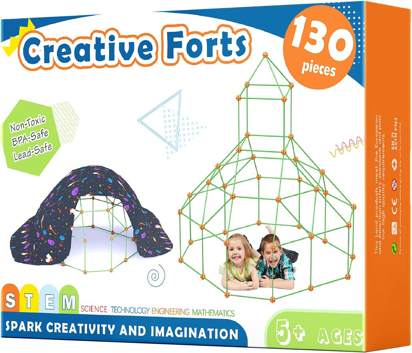 STEM Fort Building Kit for 5-8 Year Olds - 86 Rods, 44 Balls