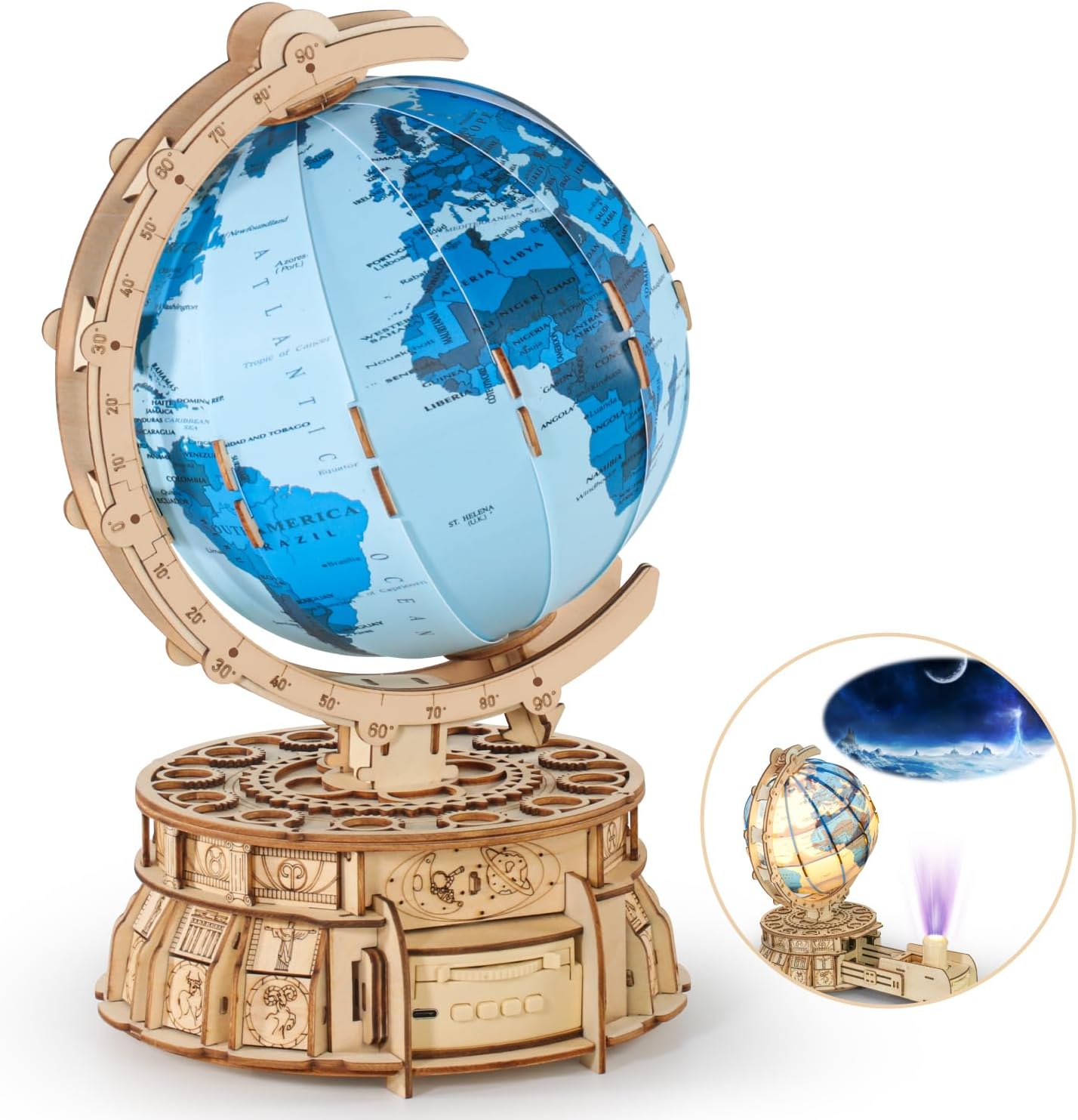 3D Wooden Globe Music Box STEM Toy