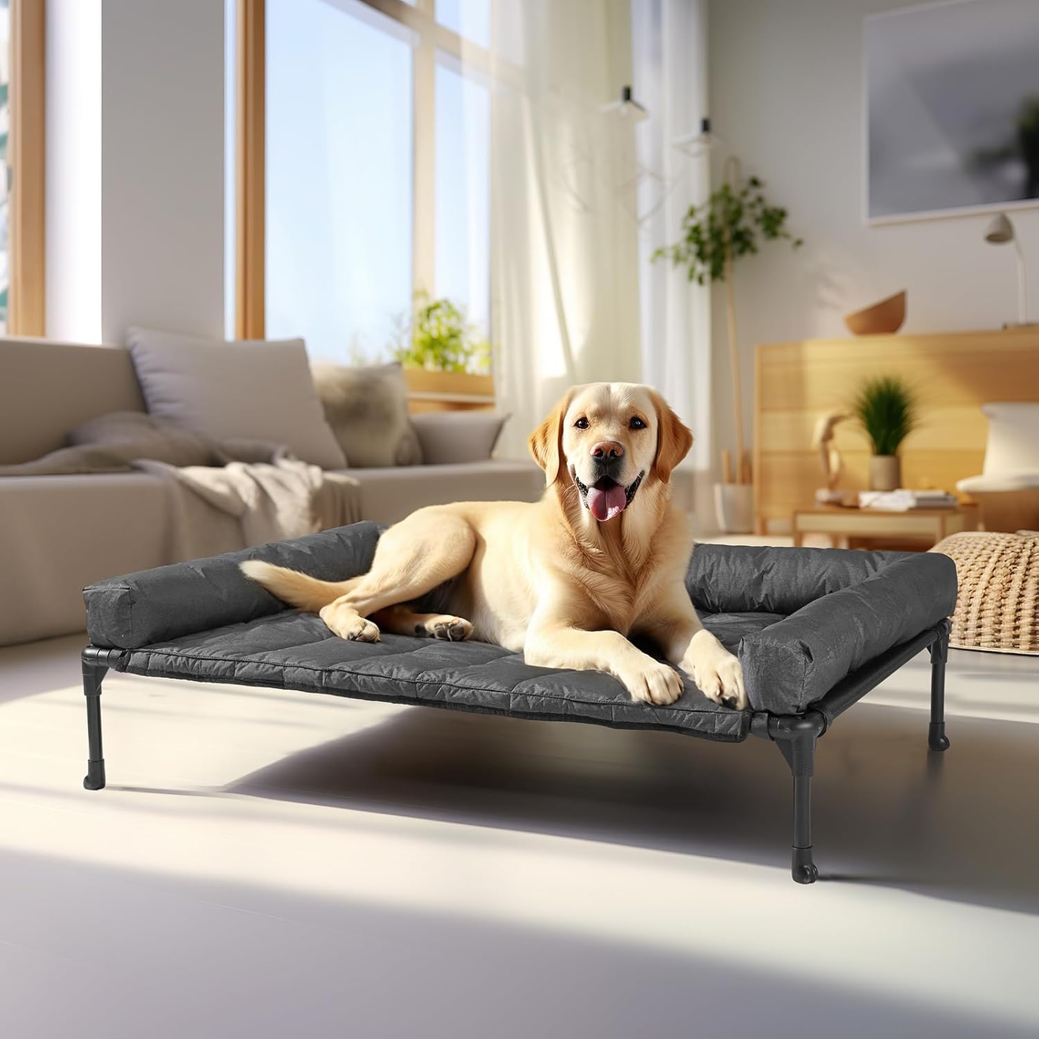 Cooling Elevated Dog Bed with Removable Waterproof Bolster Cushion