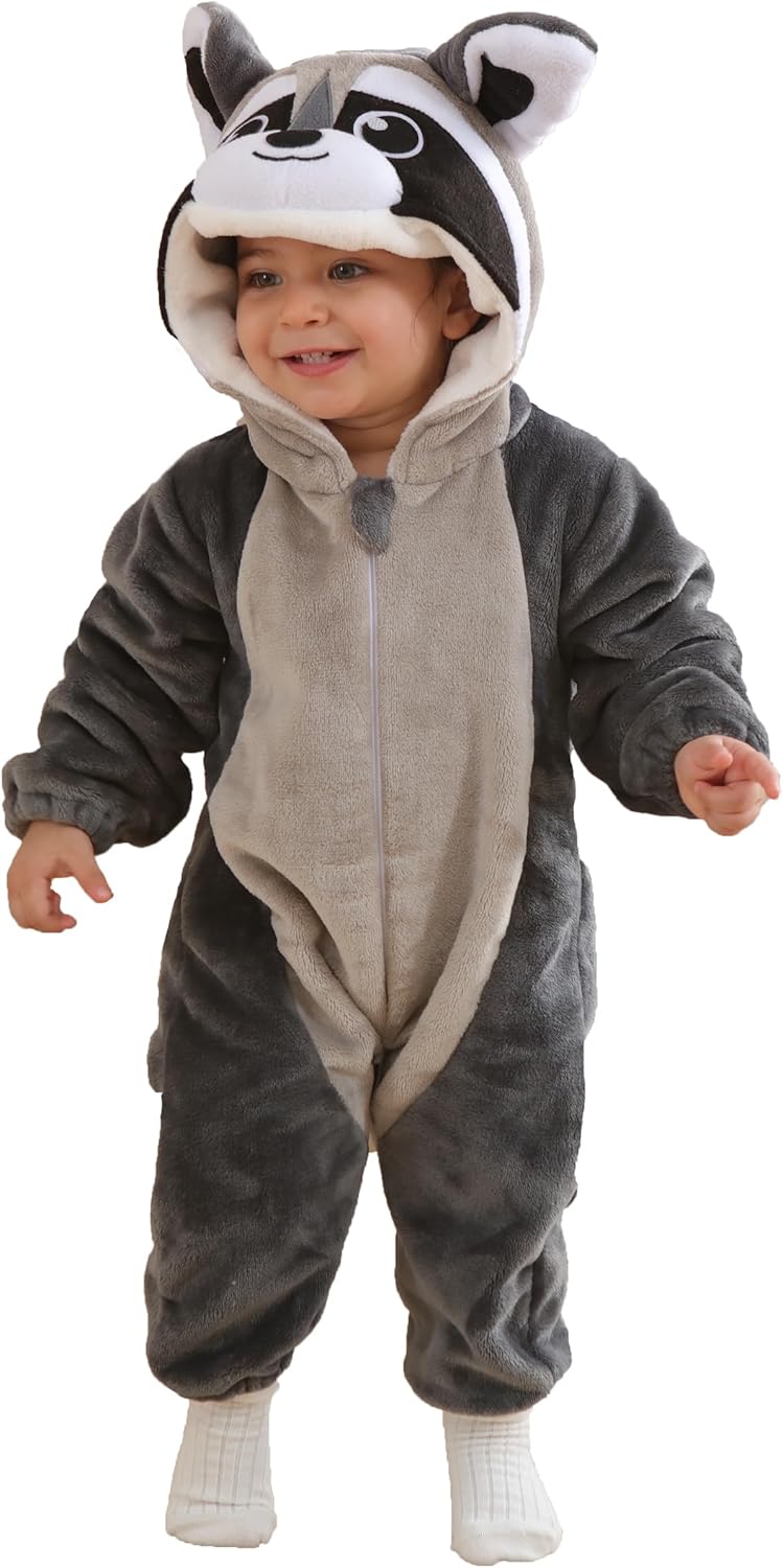 Unisex Baby Raccoon Costume for Toddlers - Cute Hooded Romper