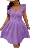 Plus Size Wrap Front Sweetheart Neck Ruffle A Line Dress - Casual Fit