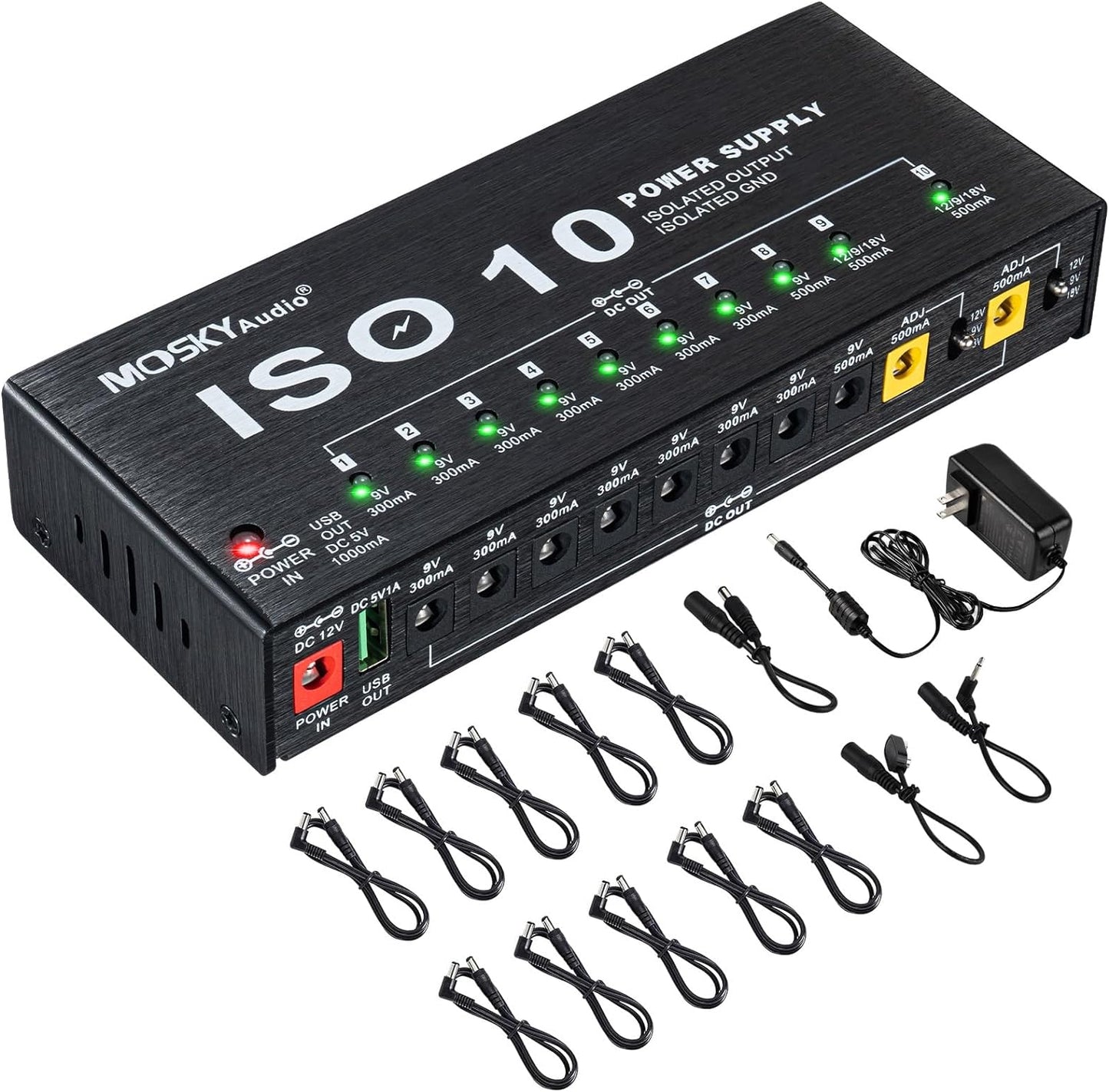 Camola Guitar Power Supply: 10 Isolated Outputs, USB Port, Overcurrent Protection