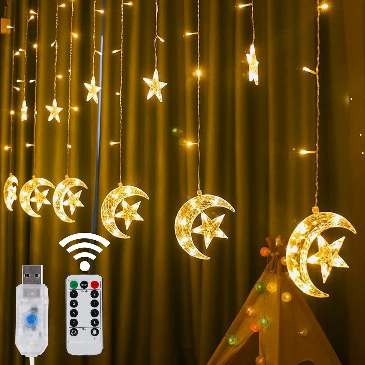 138 LED Star Moon Curtain Lights - Remote Control, 8 Modes