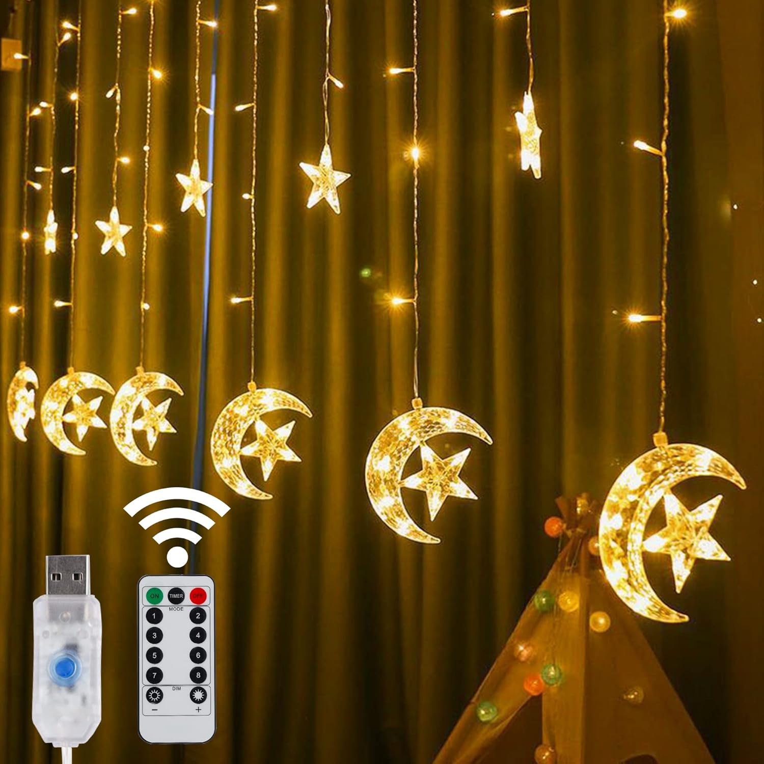 138 LED Star Moon Curtain Lights - Remote Control, 8 Modes