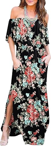 Womens Off The Shoulder Ruffle Party Dresses with Side Split