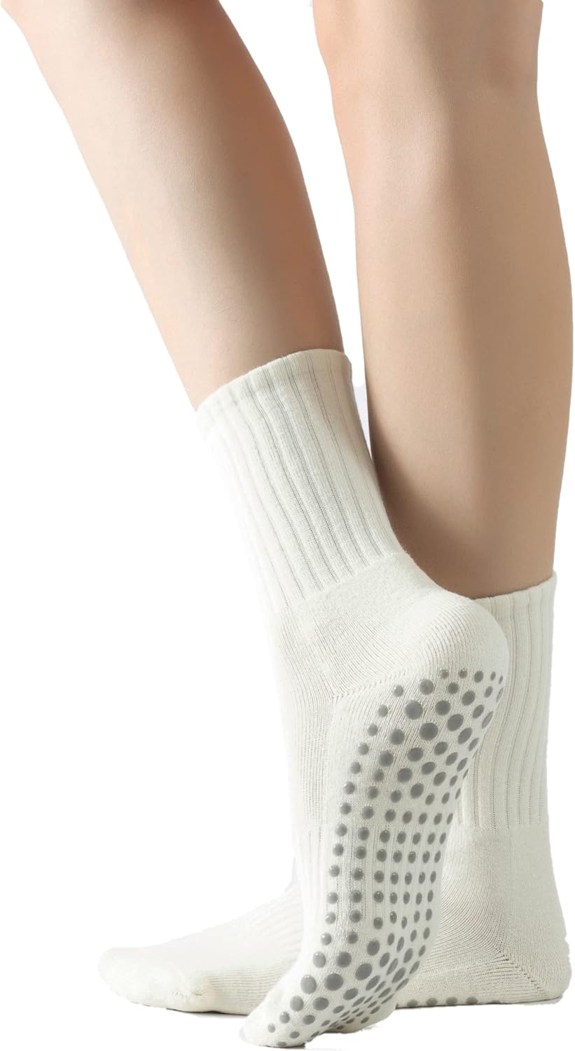 Non Slip Yoga Socks for Women - Gripped Mid Calf Dance Socks