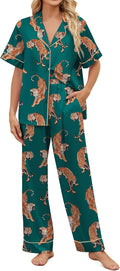 Satin Pajamas for Women Set Button Down Print Pjs - Soft Cooling Sets