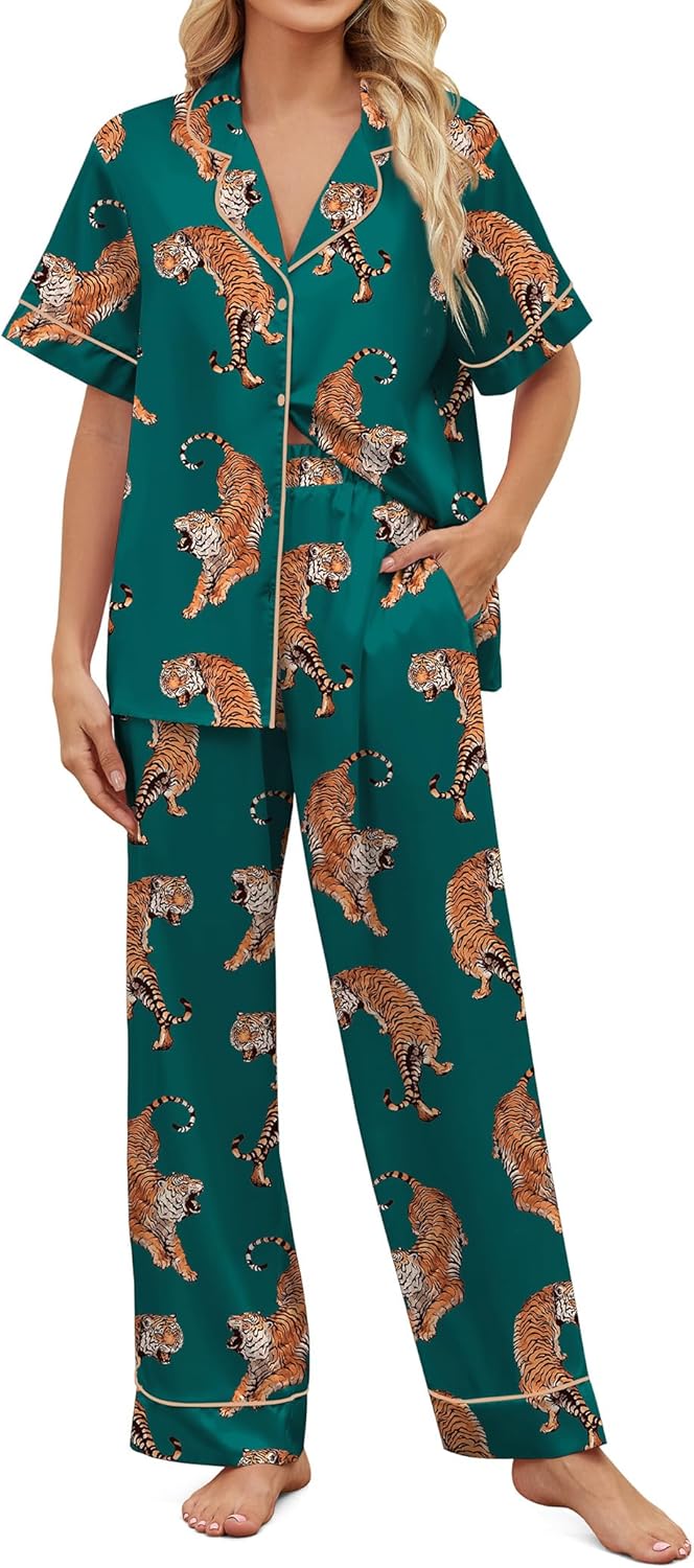 Satin Pajamas for Women Set - Comfortable Button Down Sleepwear