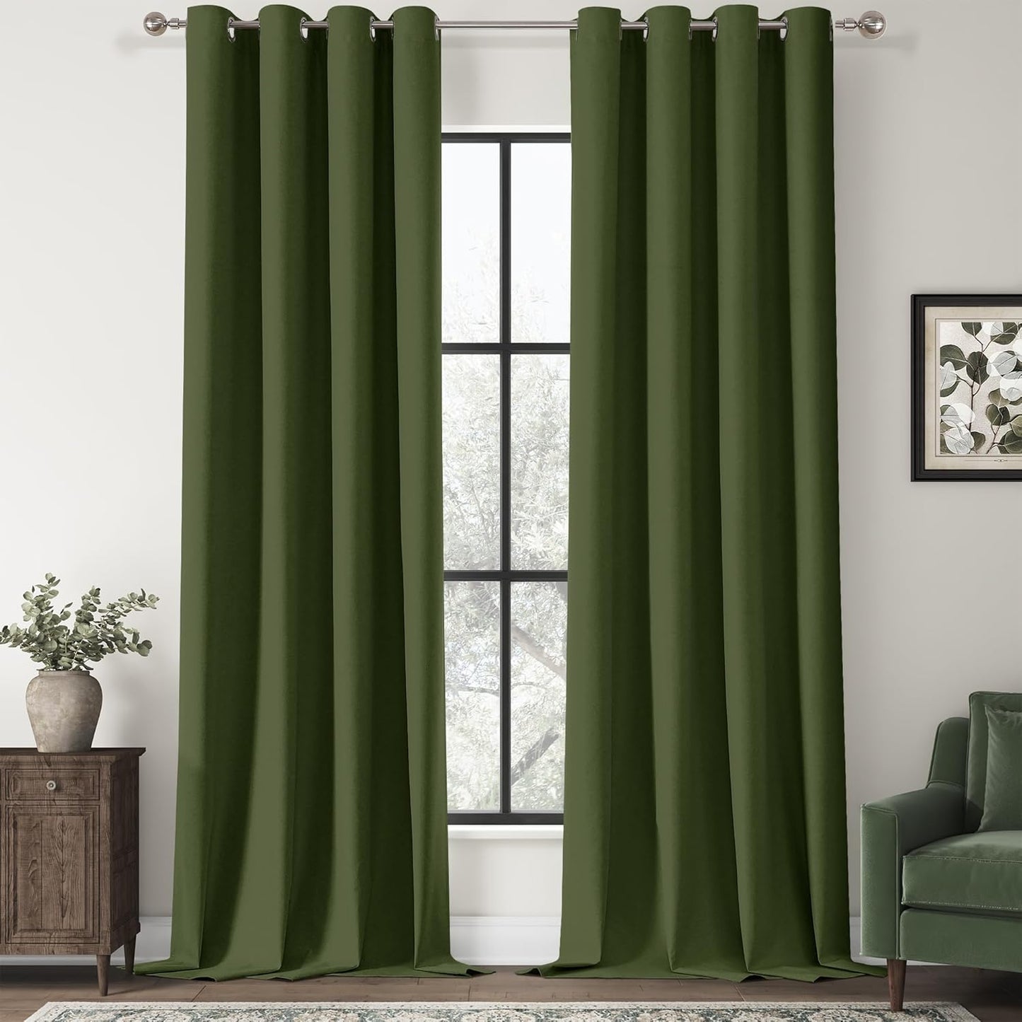 100% Blackout Olive Green Solid Curtains for Bedroom & Living Room