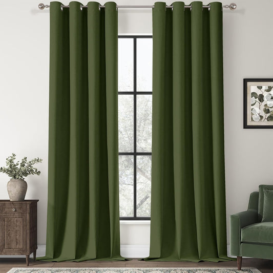 100% Blackout Olive Green Solid Curtains for Bedroom & Living Room