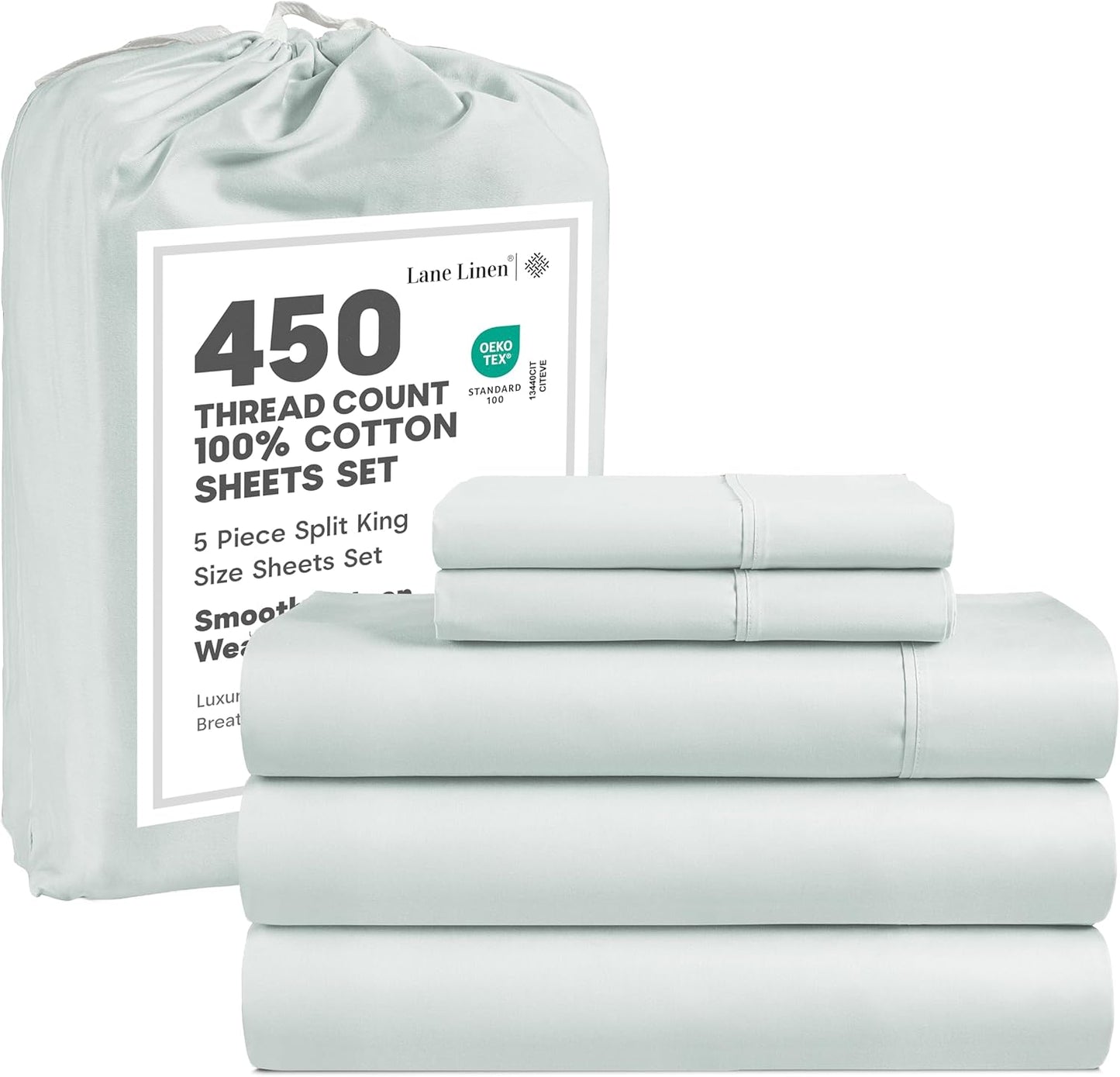 LANE LINEN Split King Sheets Set for Adjustable Beds, 100% Cotton