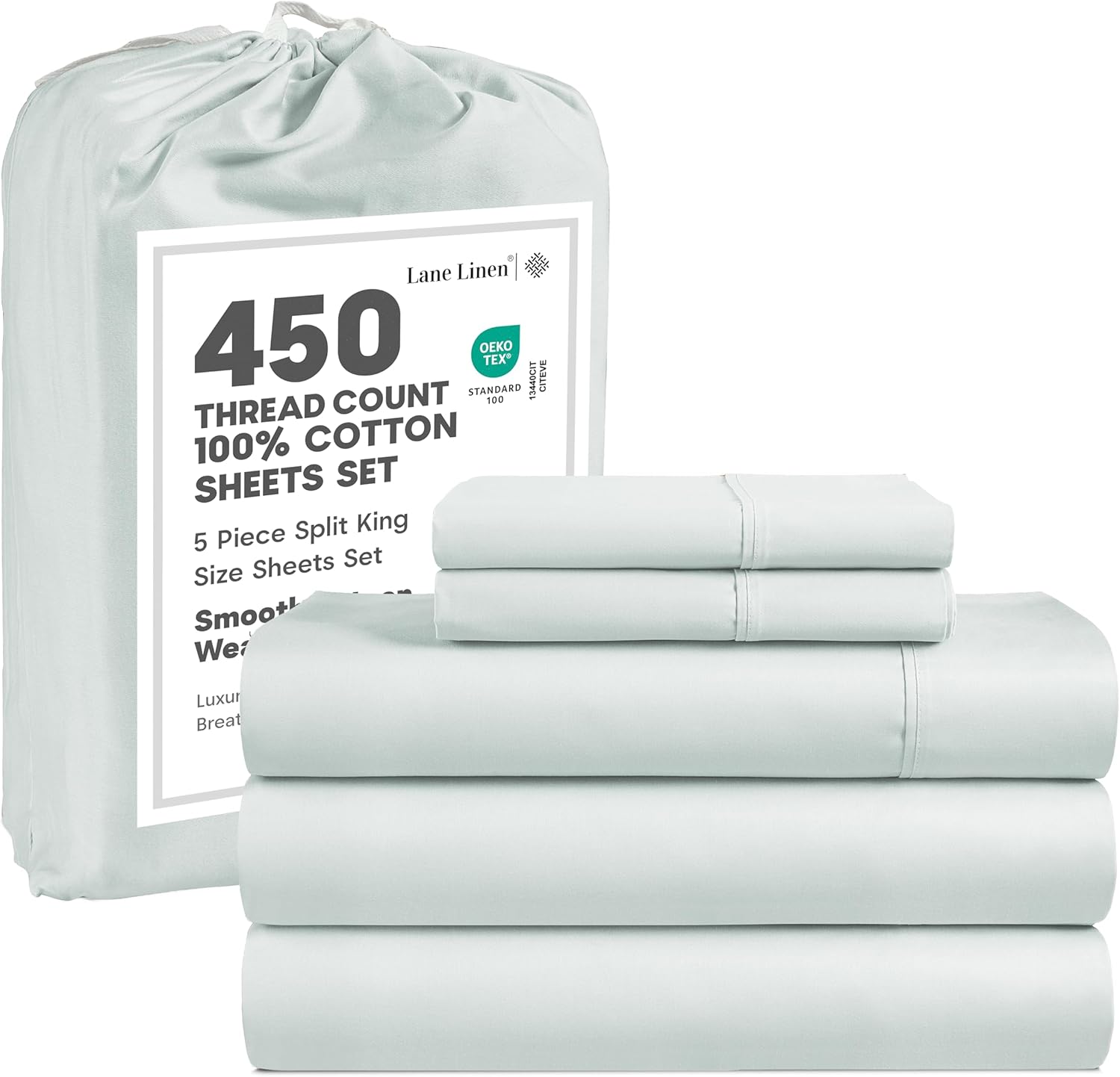 LANE LINEN Split King Sheets Set for Adjustable Beds, 100% Cotton