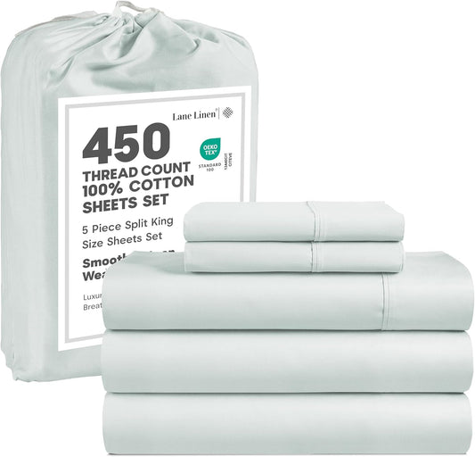 LANE LINEN Split King Sheets Set for Adjustable Beds, 100% Cotton