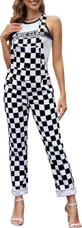 Checkered Overalls for Women Black White Denim - Race Day Style