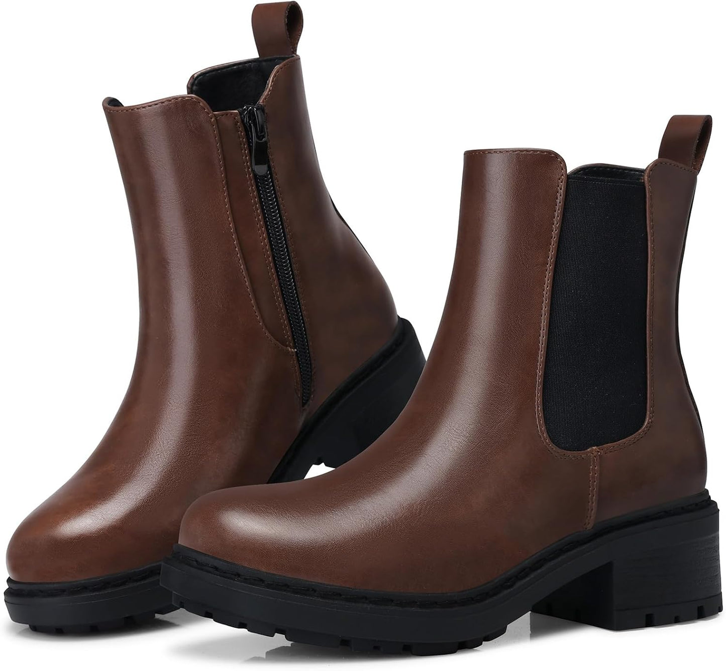 SHIBEVER Women's Chelsea Boots Slip on Chunky Heel Platform