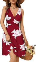 OURIN Women's Deep V Neck Floral Sundress - Flowy Spring Summer Dress