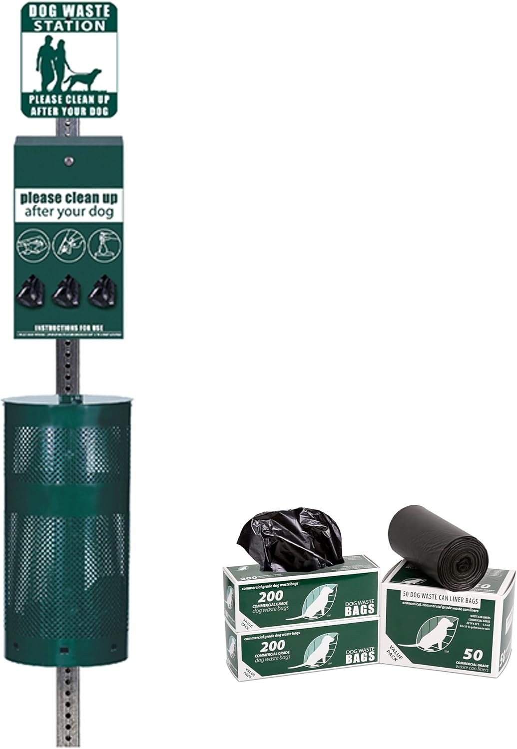 Rust Proof Aluminum Dog Waste Station with Free Waste Bags Included
